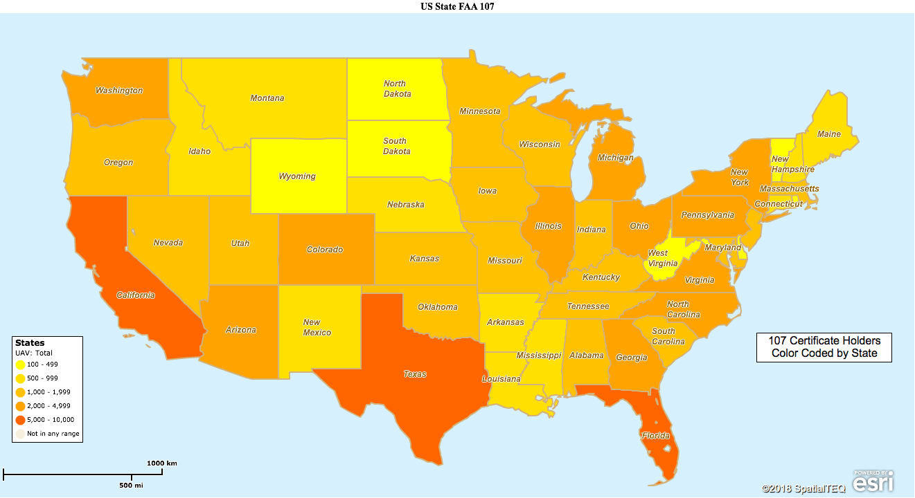 Part 107 Certificate Holders by State.